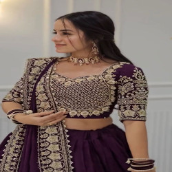 Wine Purple Heavy Embroidered Chinon Festival Lehenga Choli Set